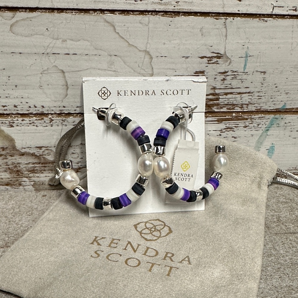 Kendra Scott Purple and Black Beaded Hoop Earrings